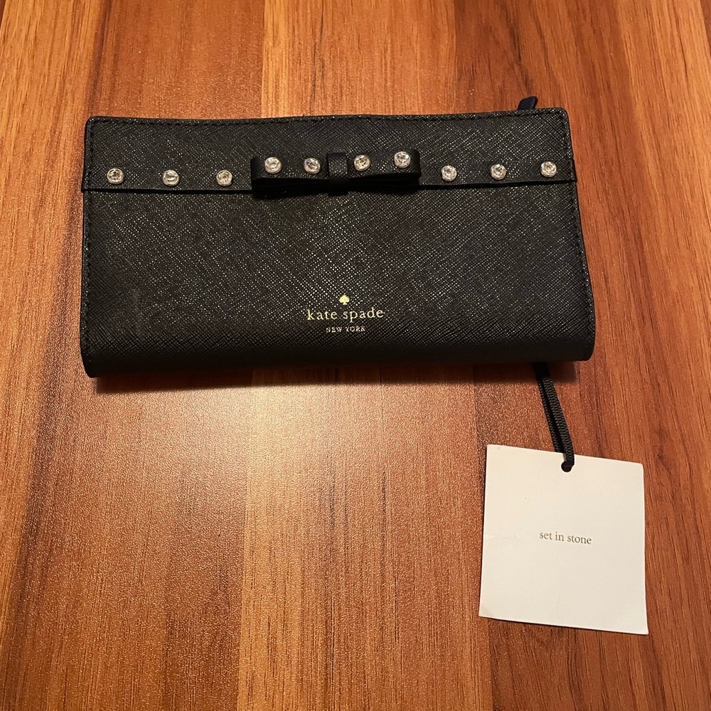 Kate Spade Laurel Way Jeweled black leather wallet